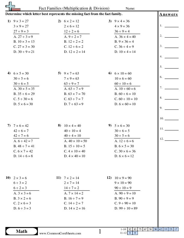 Fact Family Worksheets | Free - Distance Learning, worksheets and more ...