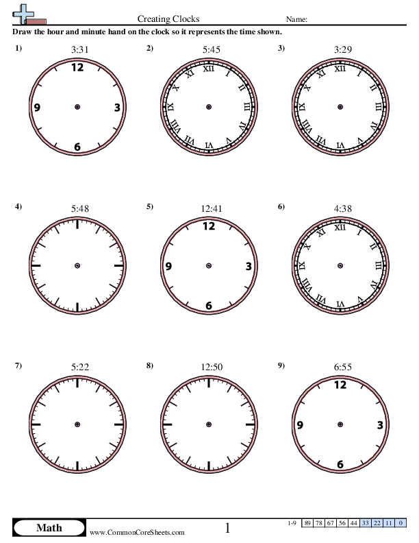Time Worksheets - Creating Clocks (1 Minute Increments) worksheet