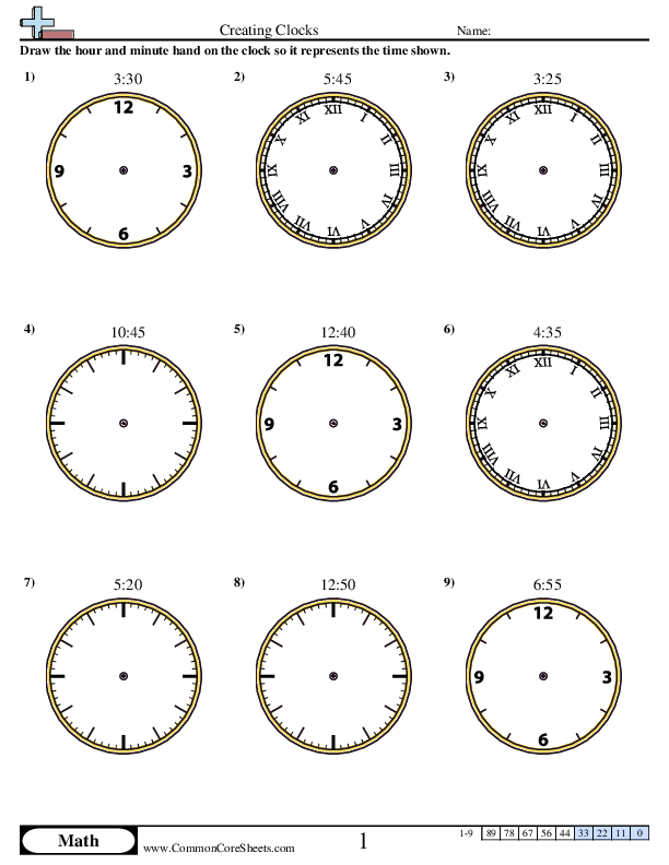 Time Worksheets - Creating Clocks (5 Minute Increments) worksheet